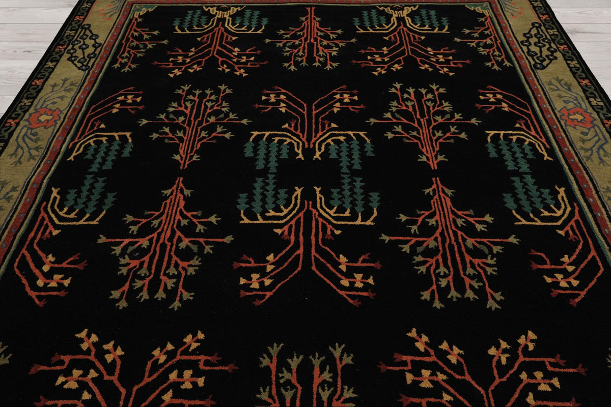 9x12 Black Hand Tufted Wool Oriental Rug Featuring a Traditional Arts & Crafts Pattern