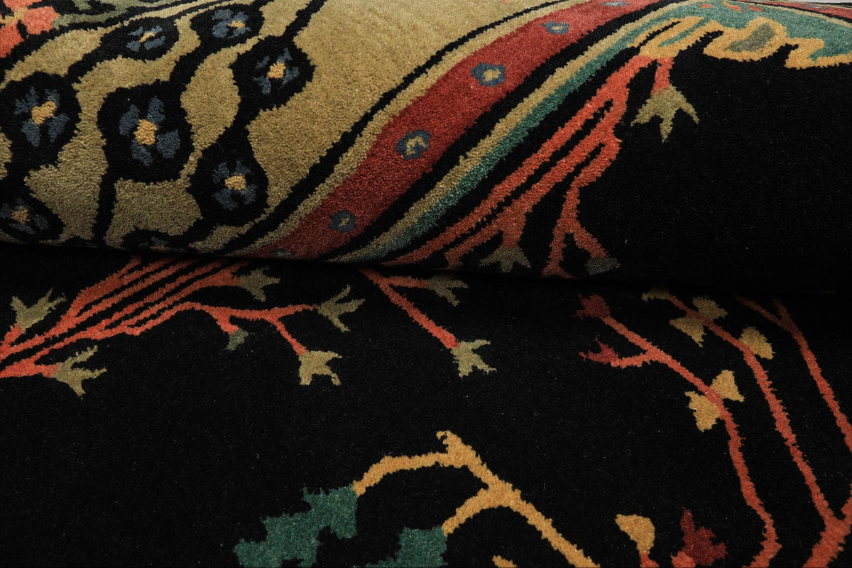 9x12 Black Hand Tufted Wool Oriental Rug Featuring a Traditional Arts & Crafts Pattern