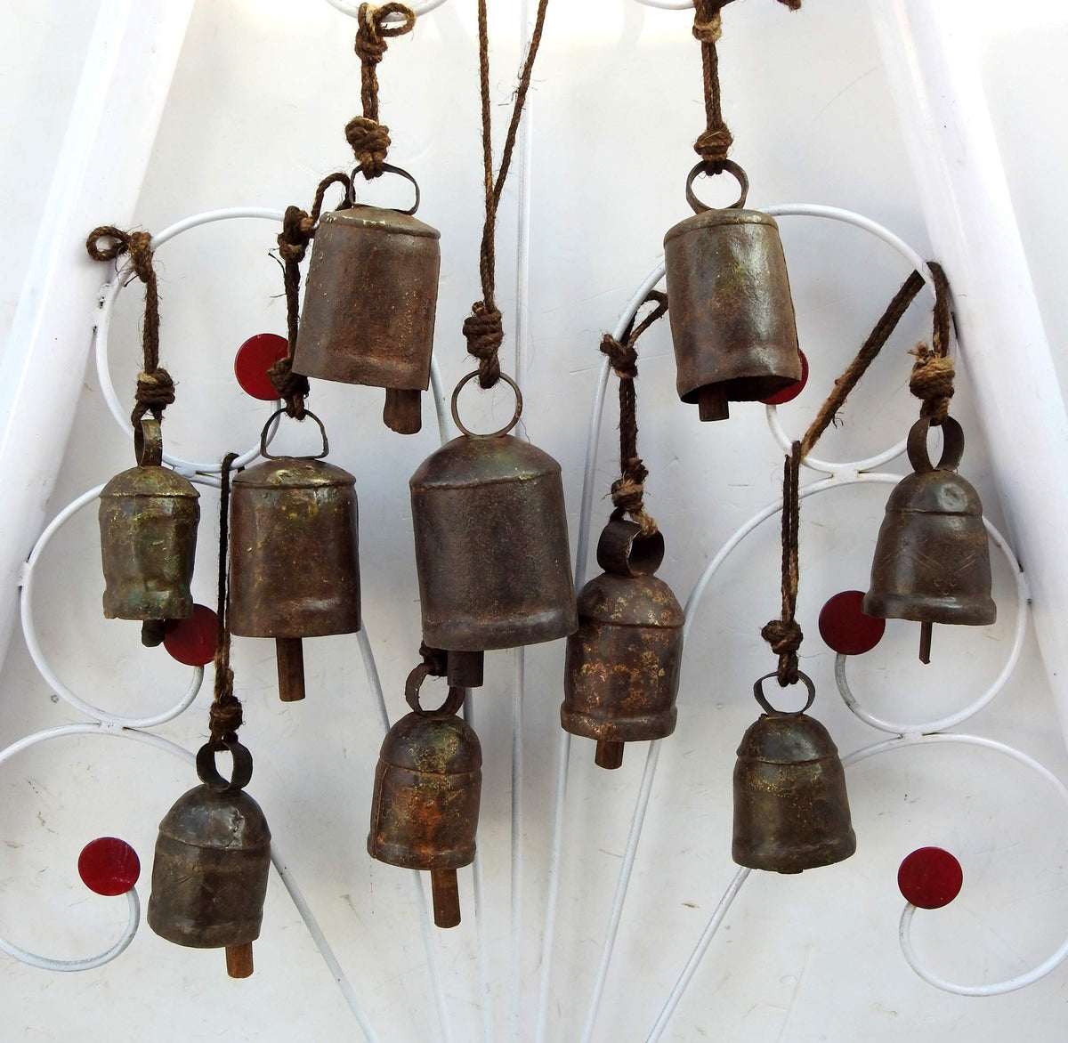 Triveni Art & Crafts Antique 1900'S Vintage Metal Cow Bell Copper Brass Wood Clapper Door Bells (48)