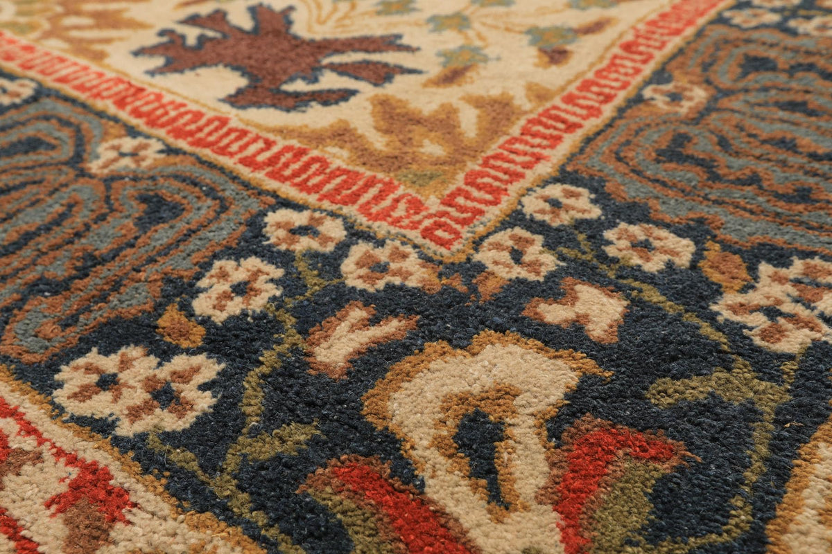 8'9''x11'9'' ft Rectangular Hand Tufted Handmade 100% Wool Arts and Craft Transitional Oriental Beige, Blue Indoor Area Rug for Living Room, Bedroom, Dining Room, Kitchen, Hallway, Home Office
