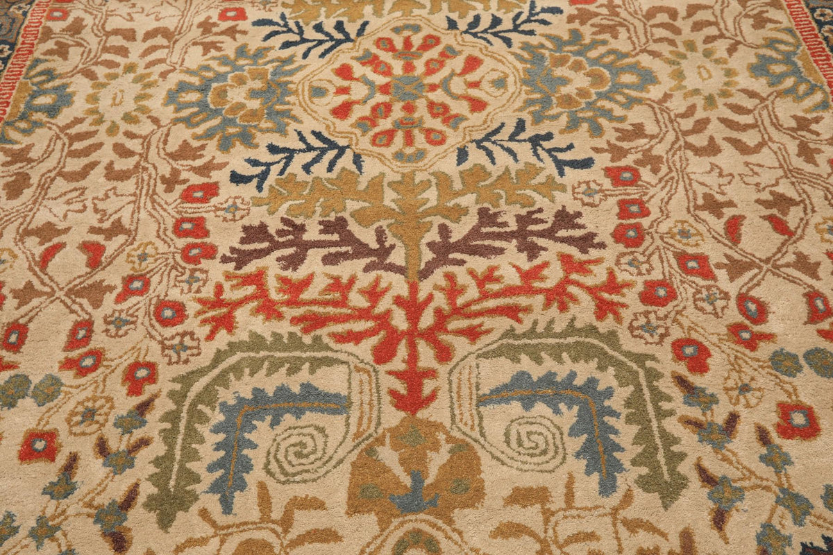 8'9''x11'9'' ft Rectangular Hand Tufted Handmade 100% Wool Arts and Craft Transitional Oriental Beige, Blue Indoor Area Rug for Living Room, Bedroom, Dining Room, Kitchen, Hallway, Home Office