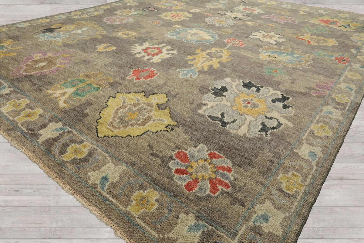 8'x10' Taupe Hand Knotted Arts & Crafts Oushak Wool Oriental Rug