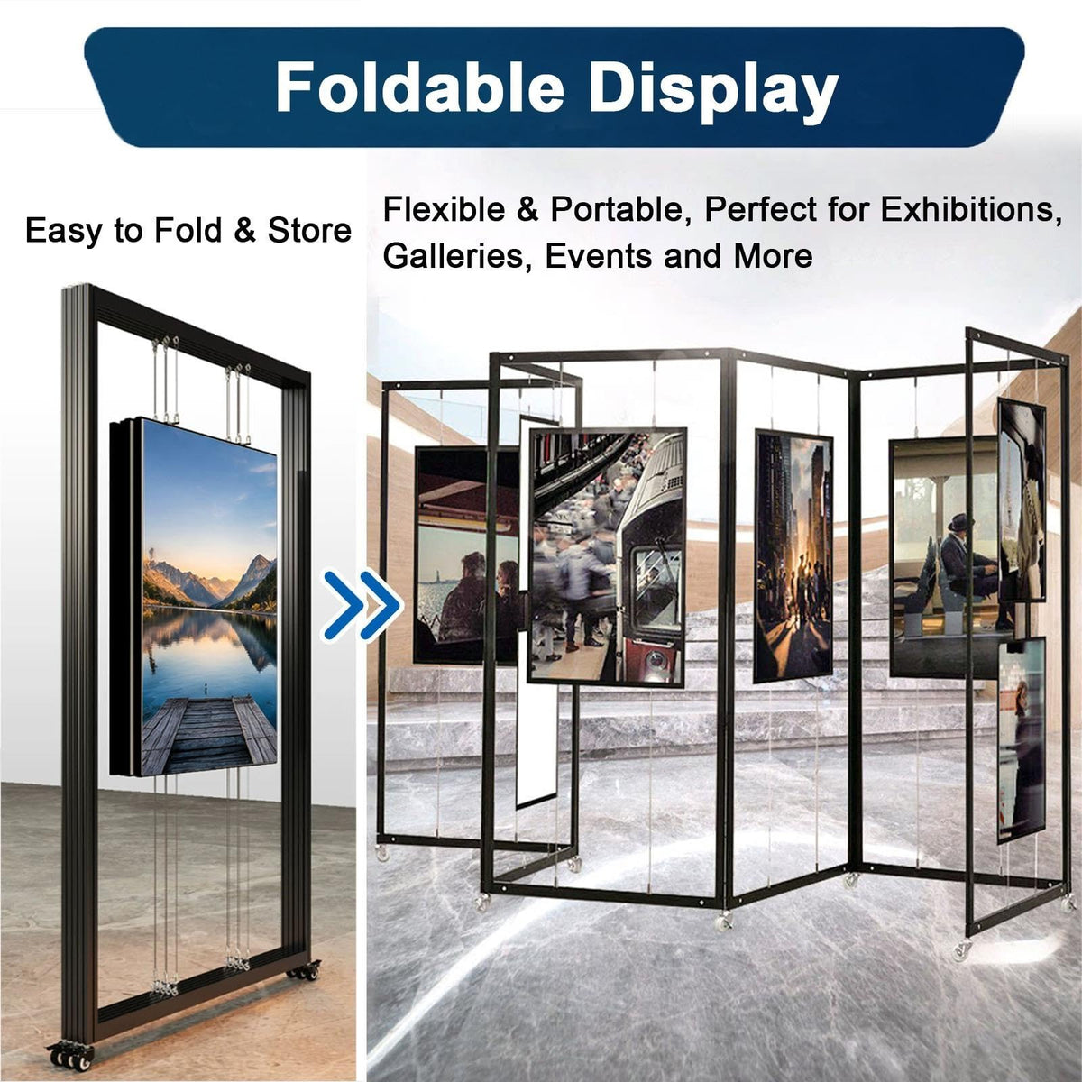 WDJBPSH Freestanding Art Display Rack with Caster Wheels, 3 Panel Foldable