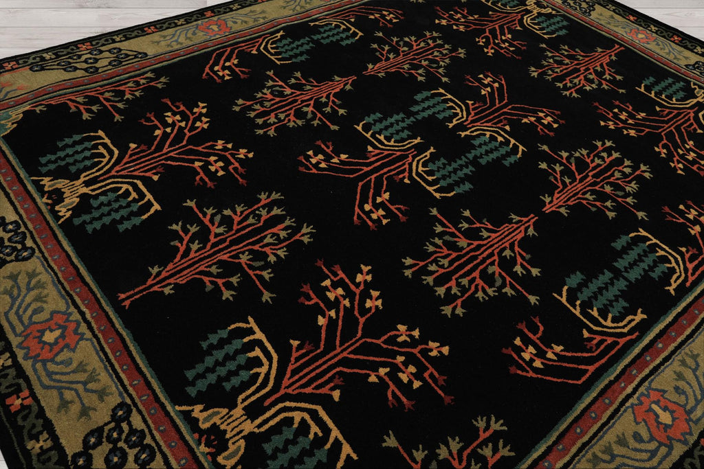 9x12 Black Hand Tufted Wool Oriental Rug Featuring a Traditional Arts & Crafts Pattern