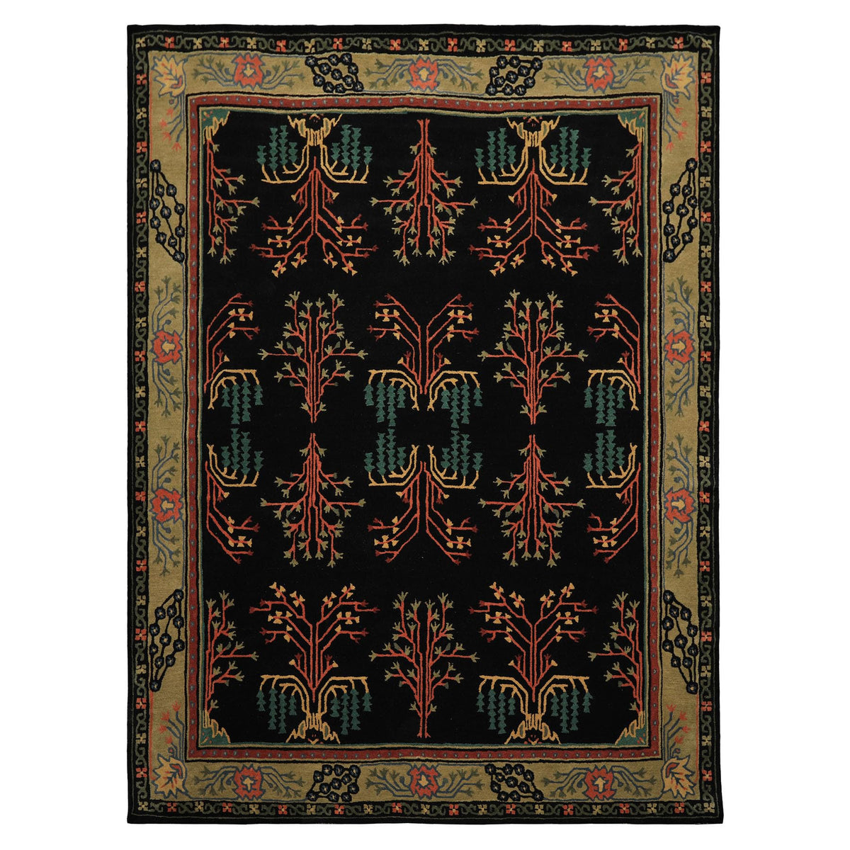 9x12 Black Hand Tufted Wool Oriental Rug Featuring a Traditional Arts & Crafts Pattern