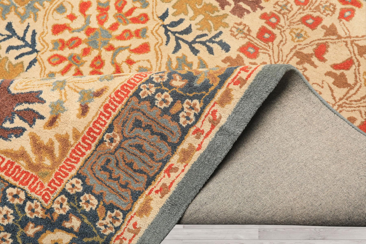8'9''x11'9'' ft Rectangular Hand Tufted Handmade 100% Wool Arts and Craft Transitional Oriental Beige, Blue Indoor Area Rug for Living Room, Bedroom, Dining Room, Kitchen, Hallway, Home Office