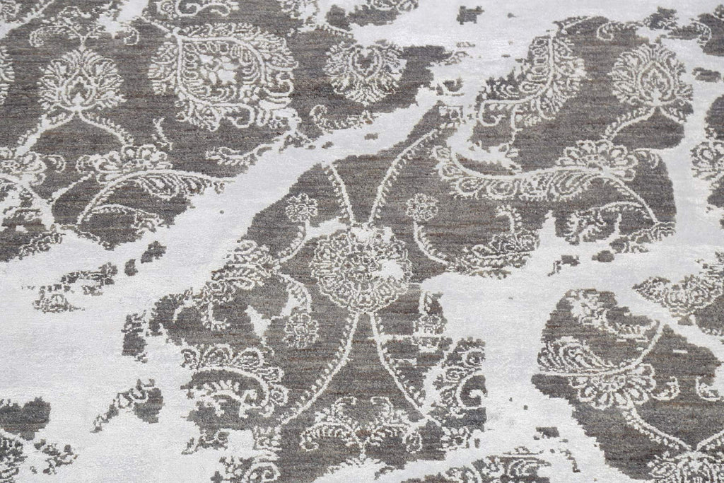 Rug Source Modern Collection 6x10 Art & Craft Area Rug, Hand Knotted Greys & Charcoal All-Over Rug, Oriental Wool & Silk Carpet for Bedroom, Living Room, Dining Room