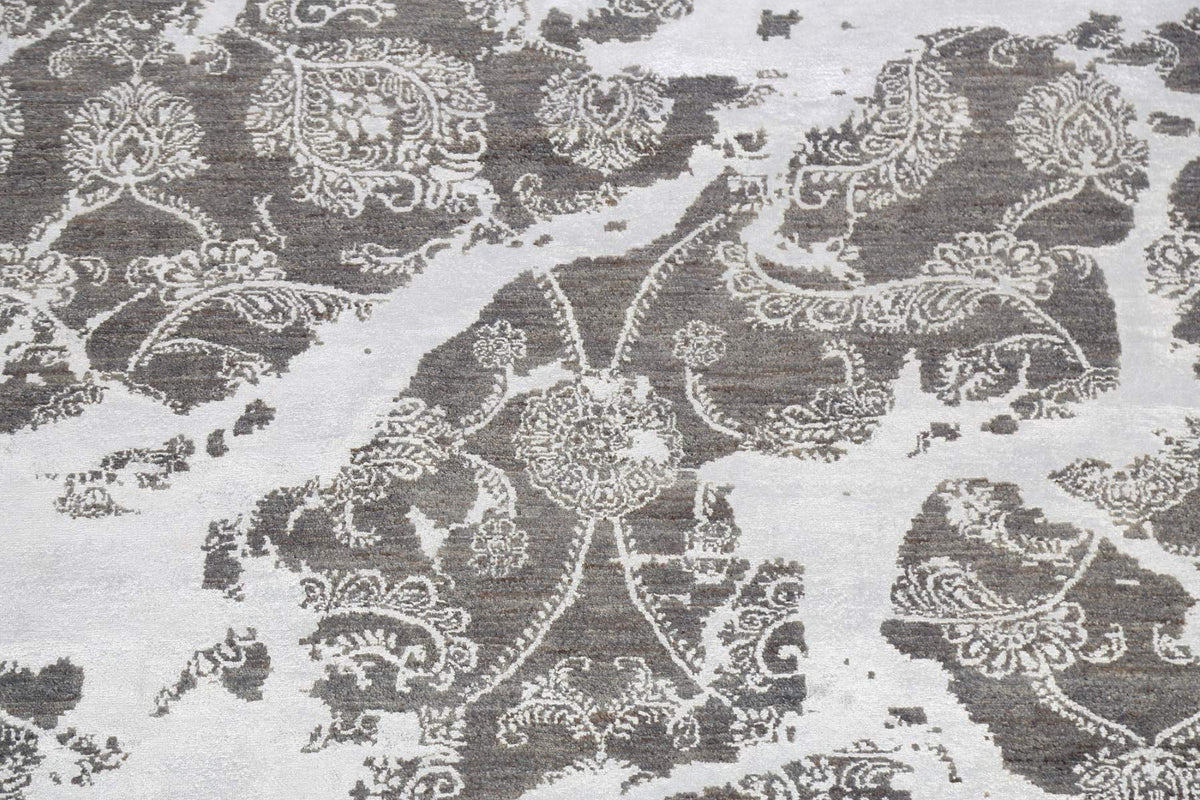 Rug Source Modern Collection 6x10 Art & Craft Area Rug, Hand Knotted Greys & Charcoal All-Over Rug, Oriental Wool & Silk Carpet for Bedroom, Living Room, Dining Room