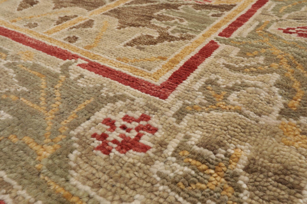 8'x10' Hand Knotted Muted Turkish Oushak William Morris Tulip & Lilly 100% Wool Arts and Craft Traditional Oriental Area Rug Brown, Green Color
