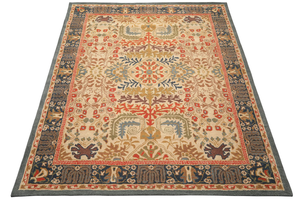 8'9''x11'9'' ft Rectangular Hand Tufted Handmade 100% Wool Arts and Craft Transitional Oriental Beige, Blue Indoor Area Rug for Living Room, Bedroom, Dining Room, Kitchen, Hallway, Home Office