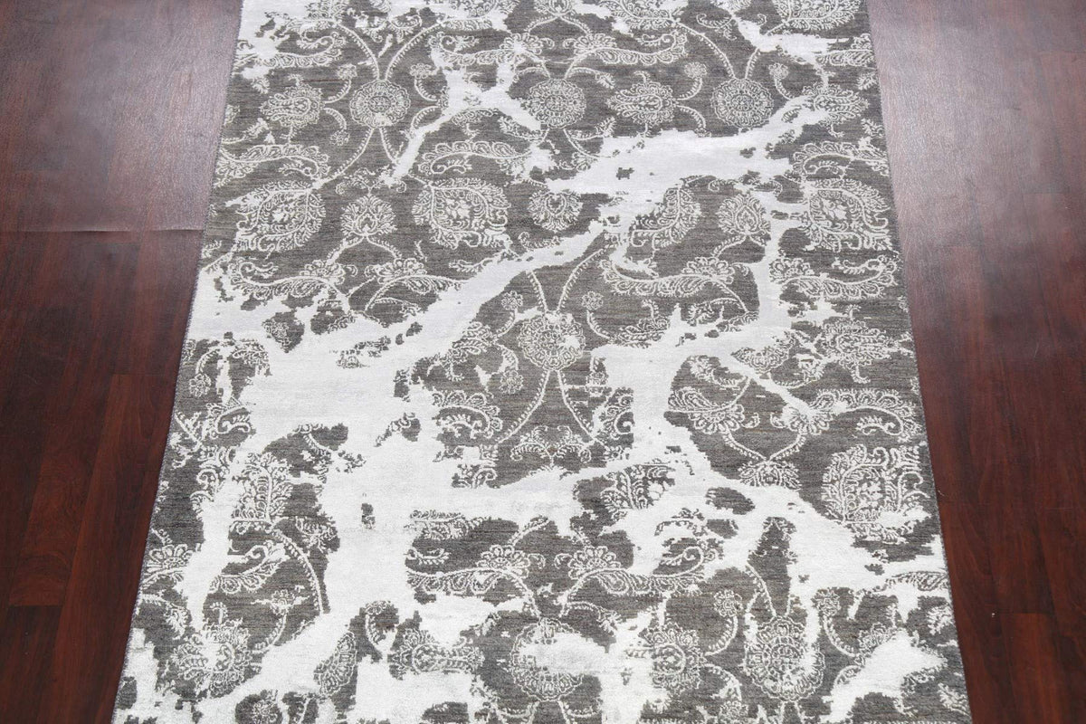 Rug Source Modern Collection 6x10 Art & Craft Area Rug, Hand Knotted Greys & Charcoal All-Over Rug, Oriental Wool & Silk Carpet for Bedroom, Living Room, Dining Room