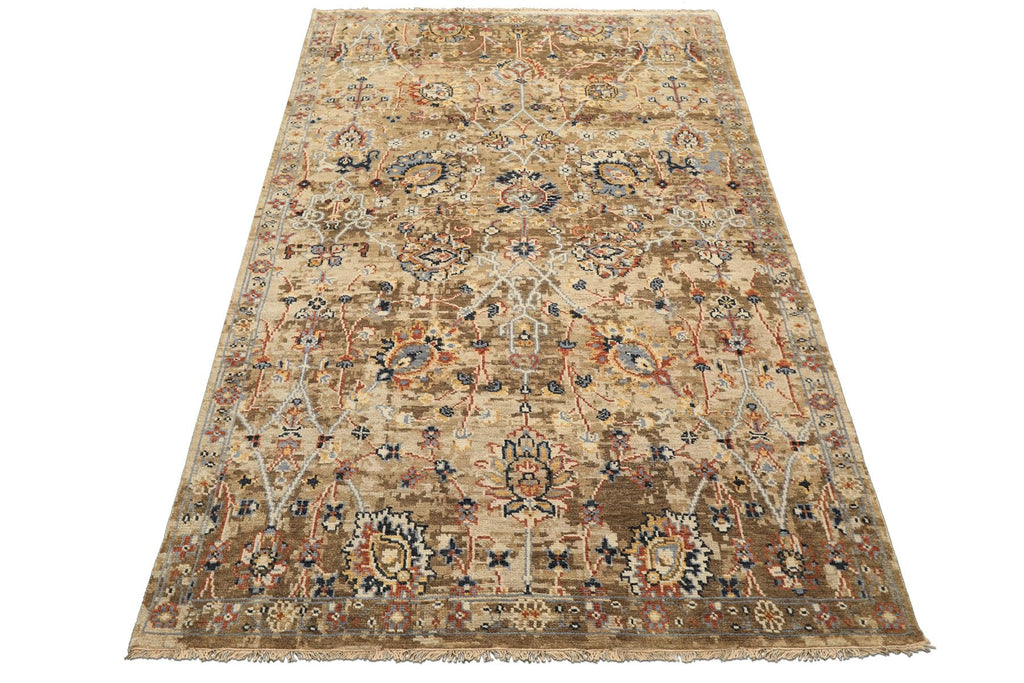 6'x9'3'' Hand Knotted Beige Oushak Arts & Crafts Wool Erased Pattern Oriental Area Rug