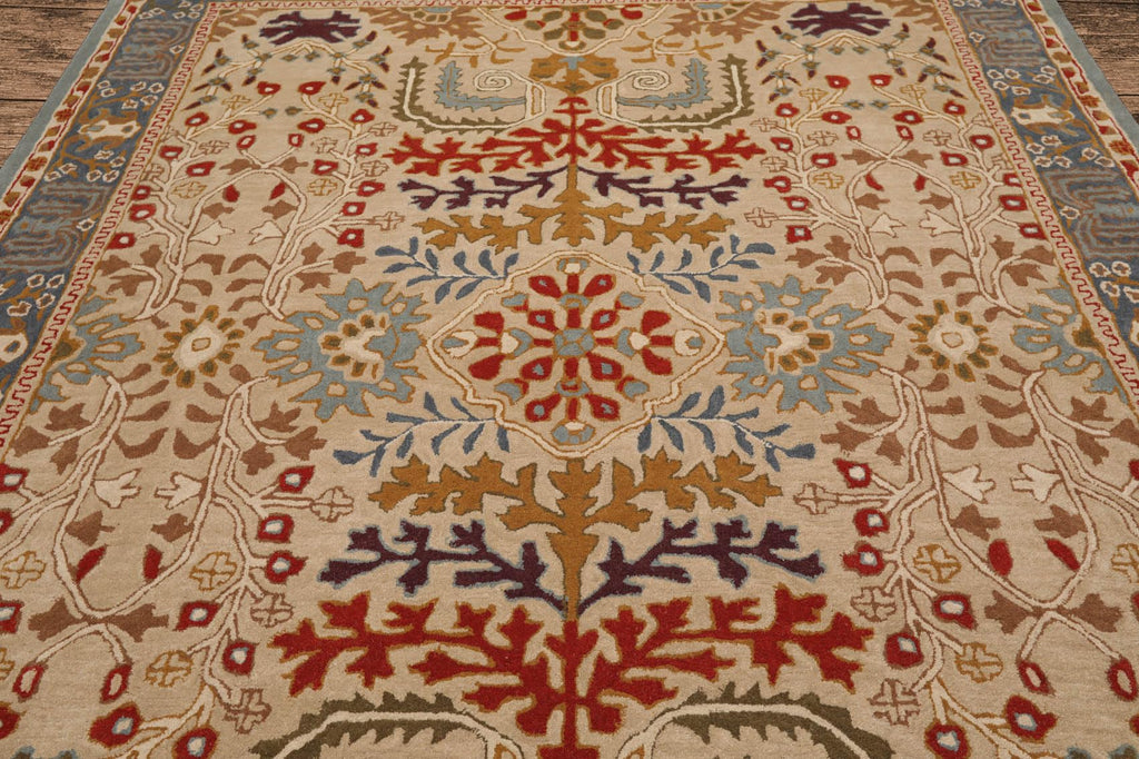 8x10 Hand Tufted Hand Made 100% Wool Arts and Craft Transitional Oriental Area Rug Beige,Blue Color