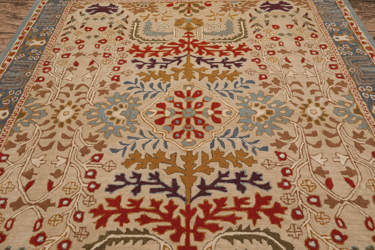 8x10 Hand Tufted Hand Made 100% Wool Arts and Craft Transitional Oriental Area Rug Beige,Blue Color