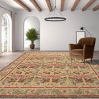 8'x10' Hand Knotted Muted Turkish Oushak William Morris Tulip & Lilly 100% Wool Arts and Craft Traditional Oriental Area Rug Brown, Green Color
