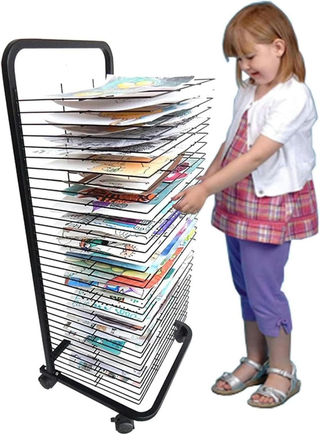 Art Drying Rack for Classrooms Painting Crafts, Mobile Drying Rack for Art with Wheels, Removable Shelves Metal Artwork Storage Display Rack for Schools, Art Studio and,30 Shelves