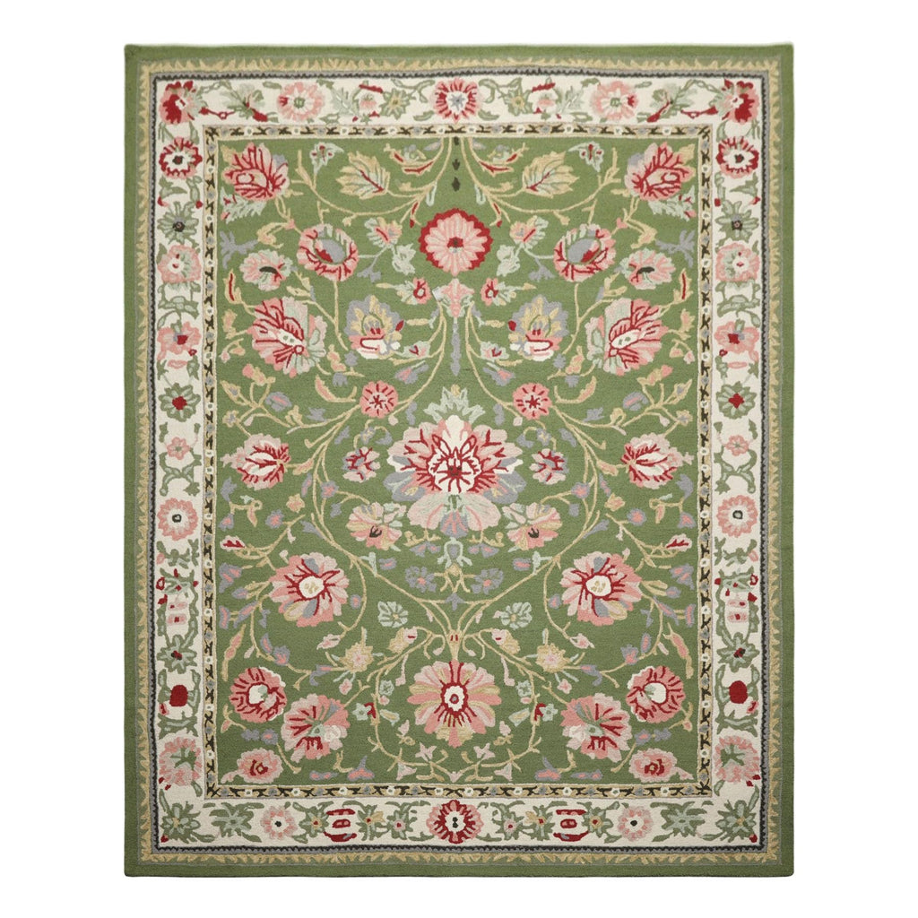 8x10 Hand Hooked Sage Cream Traditional Wool Arts & Crafts Area Rug for Living Room, Kitchen, Bedroom, Home Office, Dining Room