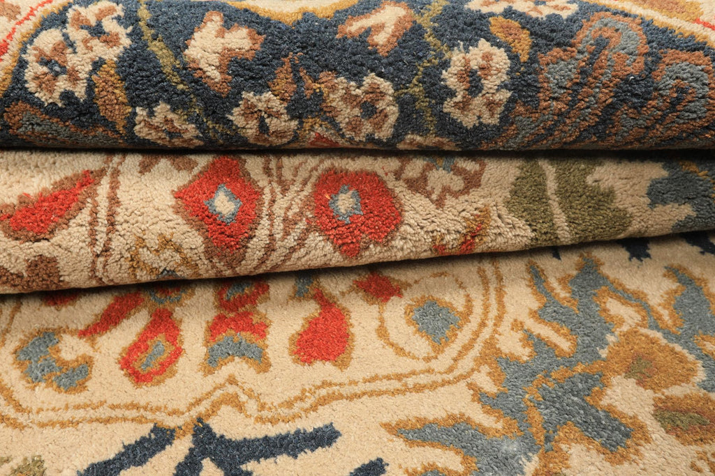 8'9''x11'9'' ft Rectangular Hand Tufted Handmade 100% Wool Arts and Craft Transitional Oriental Beige, Blue Indoor Area Rug for Living Room, Bedroom, Dining Room, Kitchen, Hallway, Home Office