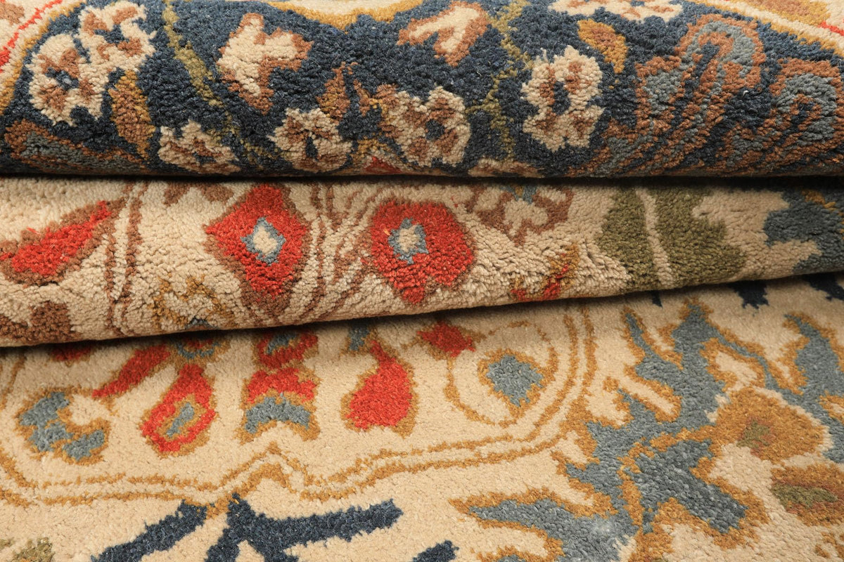 8'9''x11'9'' ft Rectangular Hand Tufted Handmade 100% Wool Arts and Craft Transitional Oriental Beige, Blue Indoor Area Rug for Living Room, Bedroom, Dining Room, Kitchen, Hallway, Home Office