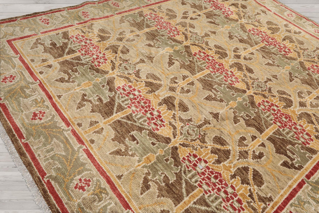 8'x10' Hand Knotted Muted Turkish Oushak William Morris Tulip & Lilly 100% Wool Arts and Craft Traditional Oriental Area Rug Brown, Green Color