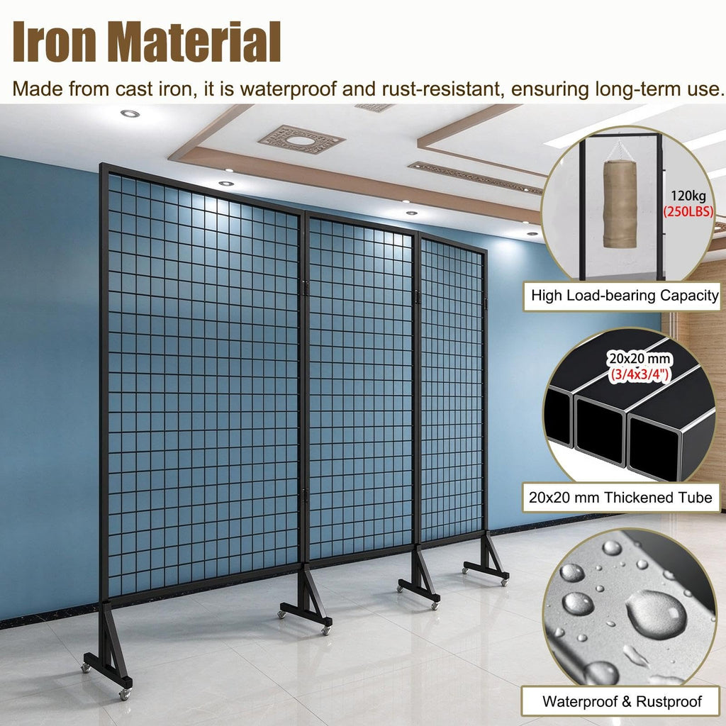 2 Pack Freestanding Folding Display Rack with Grid Wall And Wheels