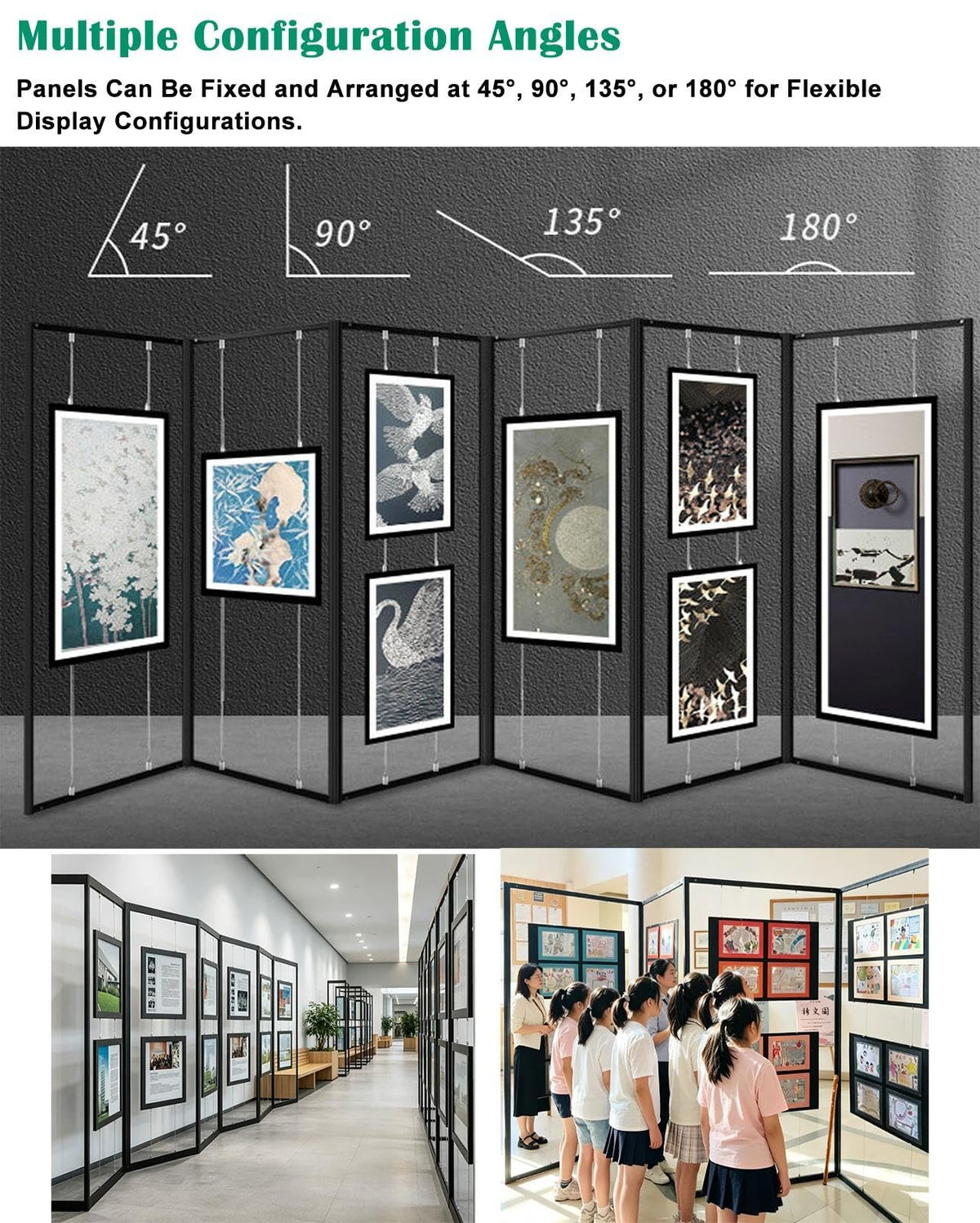 6 Pack Picture Display Panels, Portable Folding Art Rack with Casters