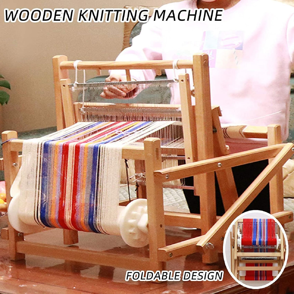 SICWEDIM Weaving Loom Kit - DIY Wooden Hand-Knitting Frame with Mixed Yarns for Beginners and Adults - Foldable Art Craft Kit