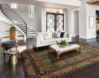 9x12 Hand Tufted Hand Made 100% Wool Donegal Branches Arts & Crafts Oriental Area Rug Gray with Green Undertone,Moss Color