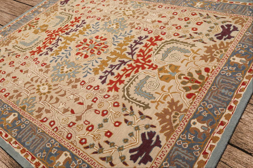 8x10 Hand Tufted Hand Made 100% Wool Arts and Craft Transitional Oriental Area Rug Beige,Blue Color