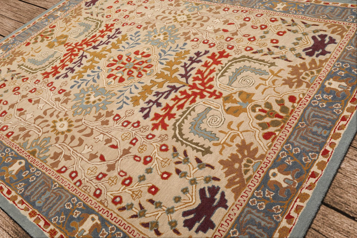 8x10 Hand Tufted Hand Made 100% Wool Arts and Craft Transitional Oriental Area Rug Beige,Blue Color