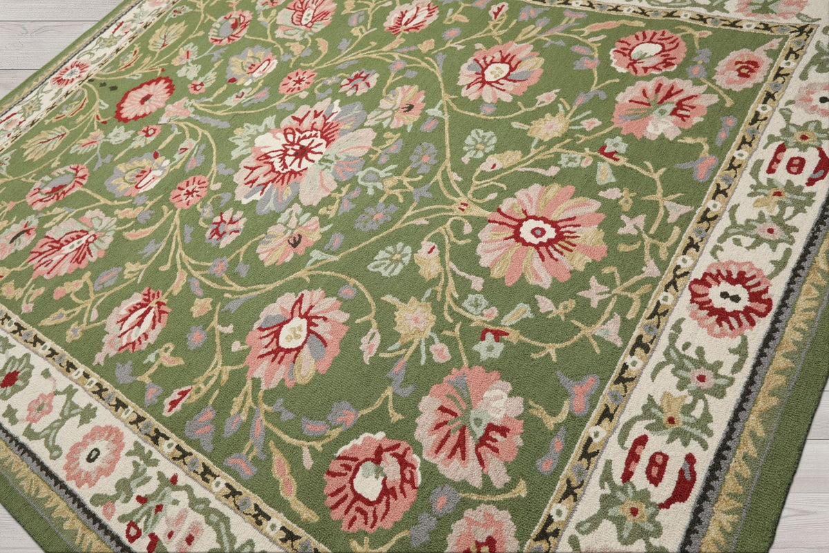8x10 Hand Hooked Sage Cream Traditional Wool Arts & Crafts Area Rug for Living Room, Kitchen, Bedroom, Home Office, Dining Room