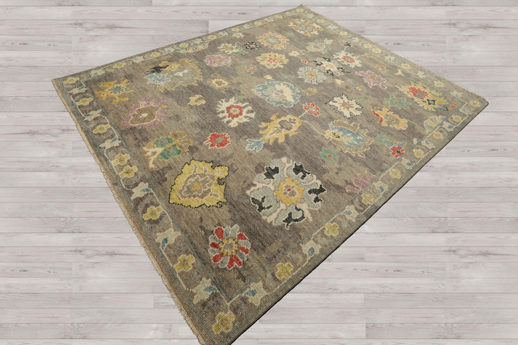 8'x10' Taupe Hand Knotted Arts & Crafts Oushak Wool Oriental Rug