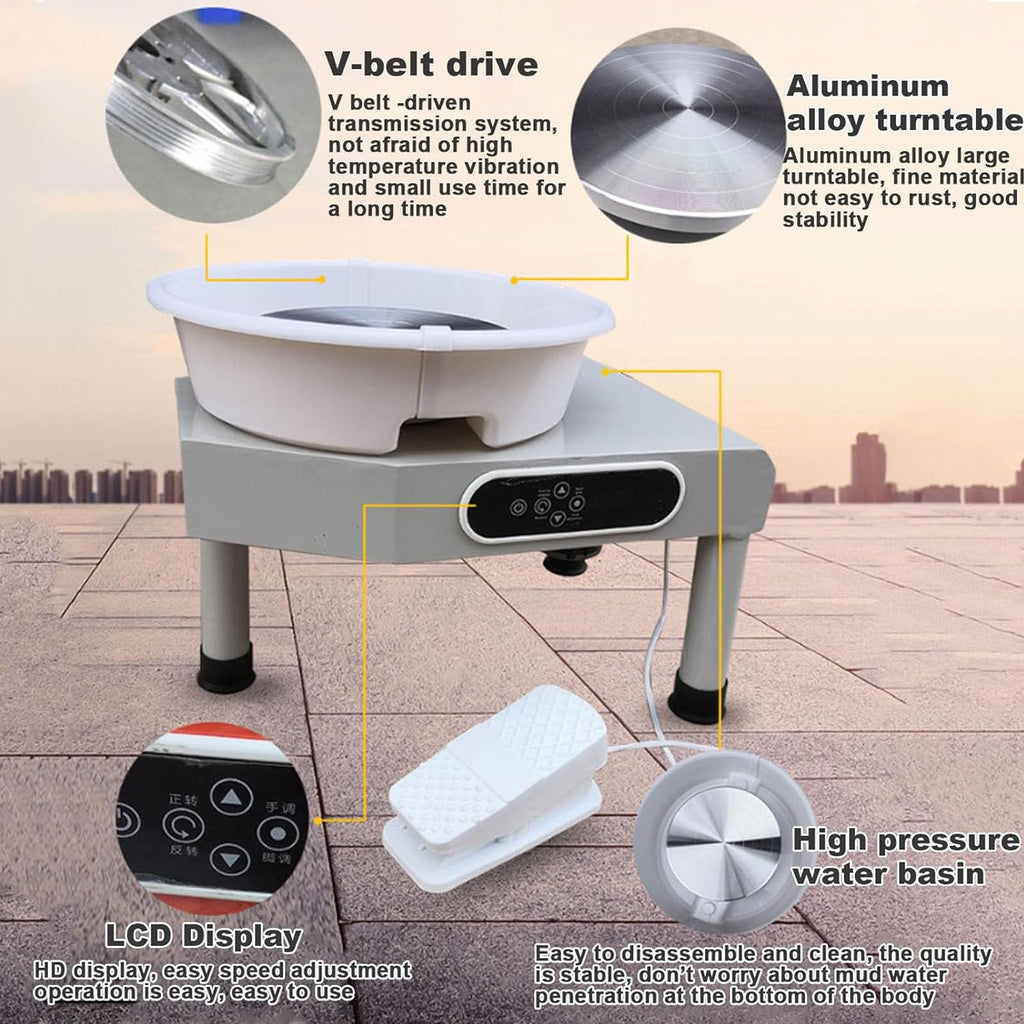 Touch Screen Clay Wheel,Pottery Forming Machine Electric Wheel,for Pottery with Foot Pedal and Detachable Basin Easy Cleaning for Ceramics Clay Art Craft,110V