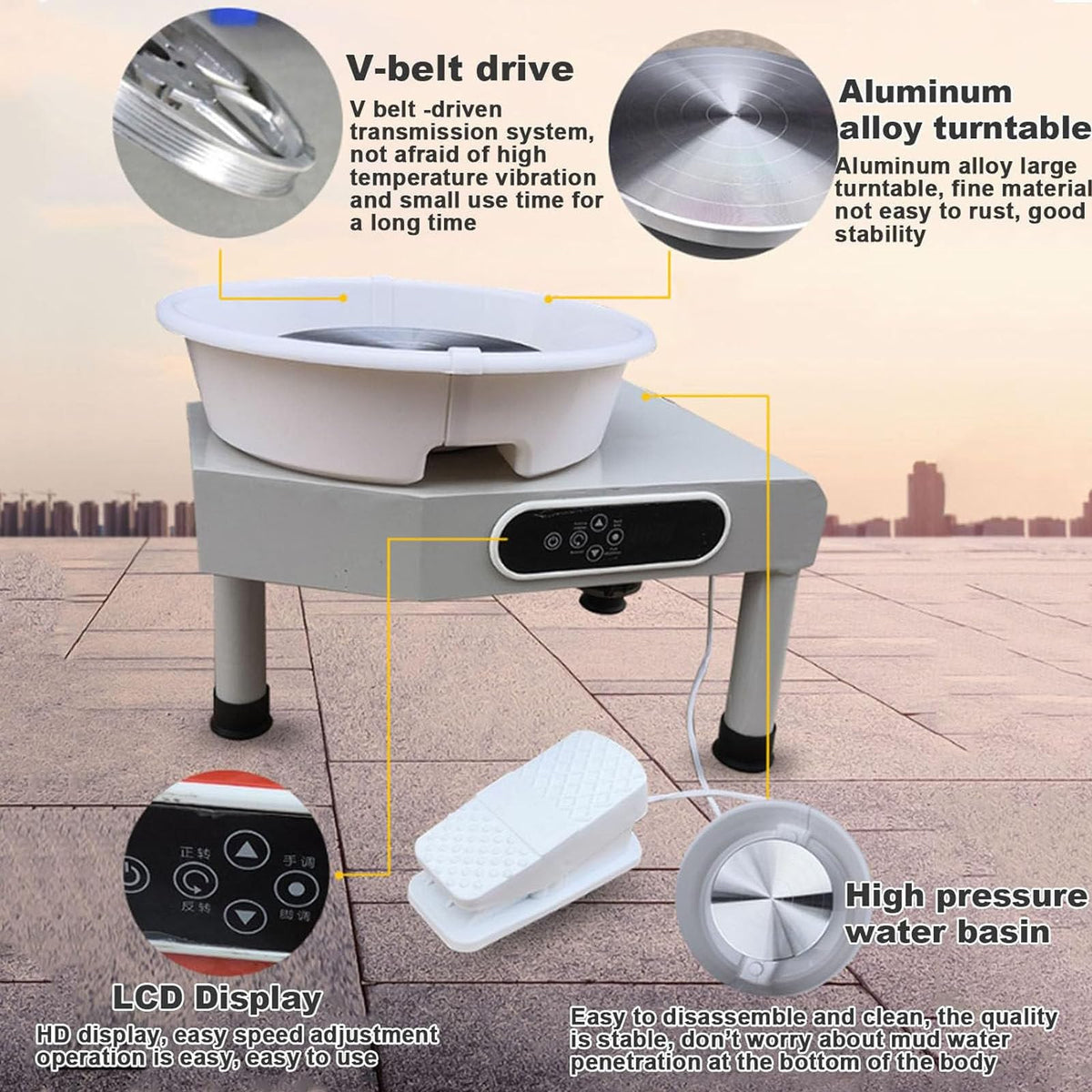 Touch Screen Clay Wheel,Pottery Forming Machine Electric Wheel,for Pottery with Foot Pedal and Detachable Basin Easy Cleaning for Ceramics Clay Art Craft,110V