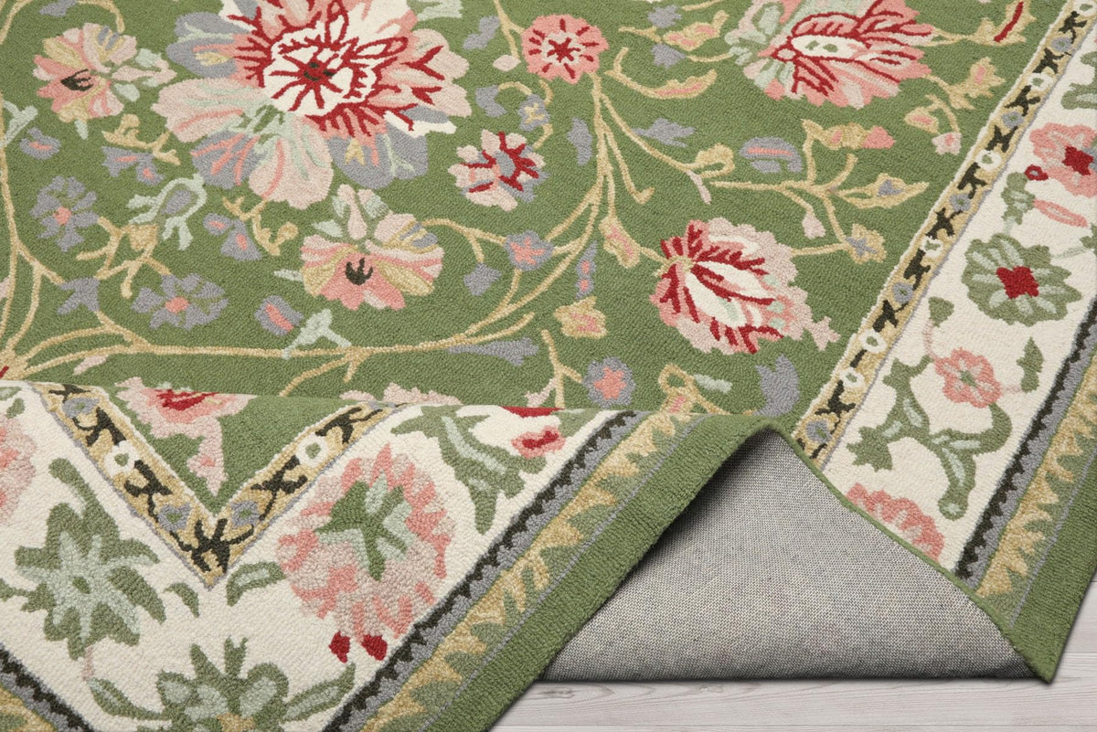 8x10 Hand Hooked Sage Cream Traditional Wool Arts & Crafts Area Rug for Living Room, Kitchen, Bedroom, Home Office, Dining Room