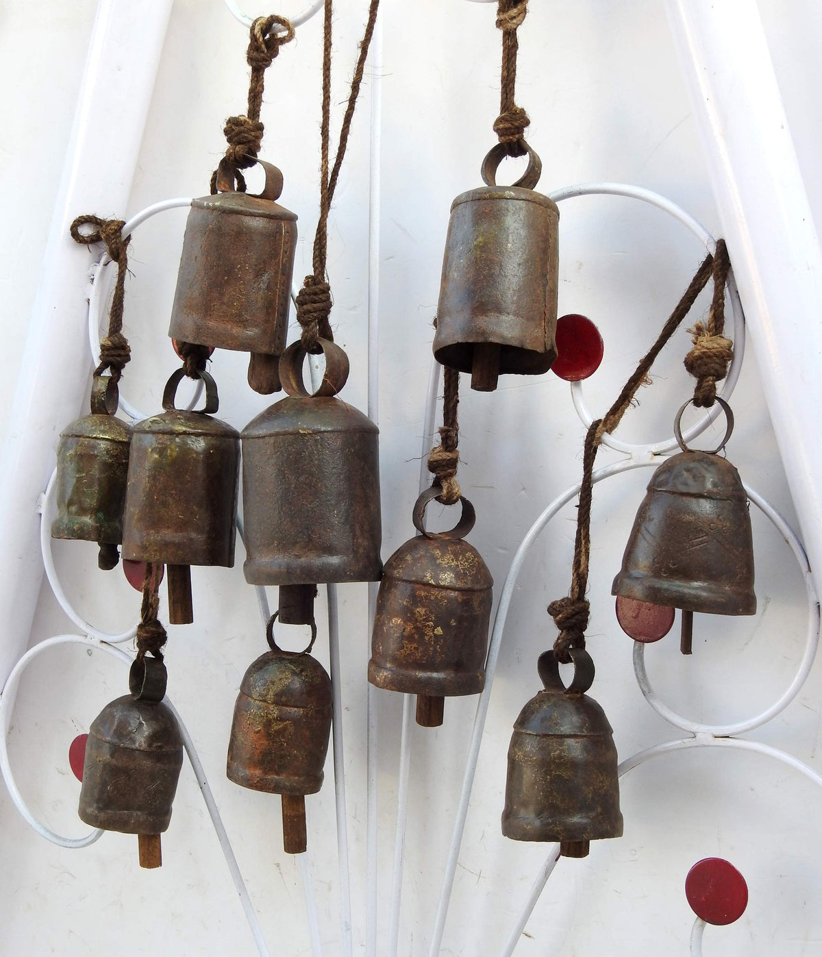 Triveni Art & Crafts Antique 1900'S Vintage Metal Cow Bell Copper Brass Wood Clapper Door Bells (48)