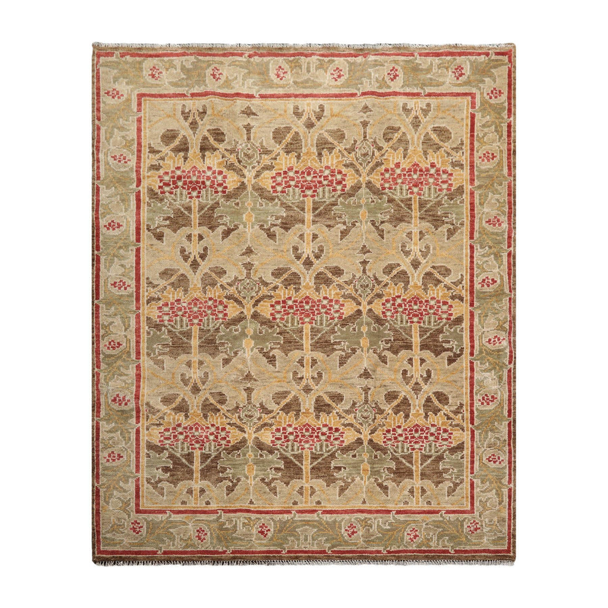 8'x10' Hand Knotted Muted Turkish Oushak William Morris Tulip & Lilly 100% Wool Arts and Craft Traditional Oriental Area Rug Brown, Green Color