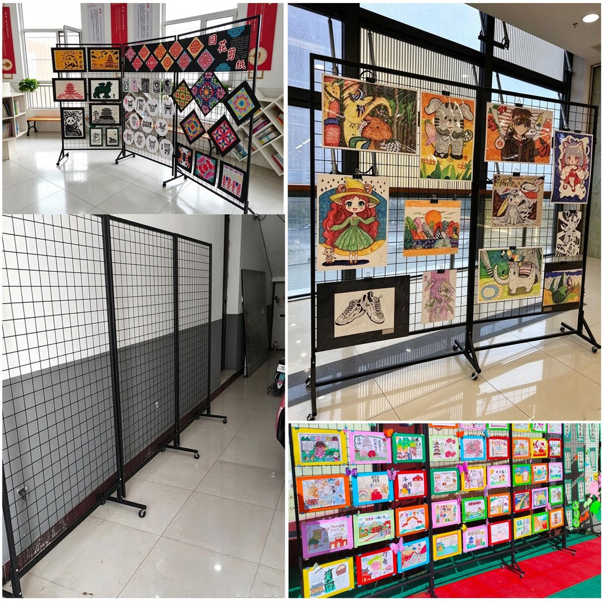 2 Pack Freestanding Folding Display Rack with Grid Wall And Wheels