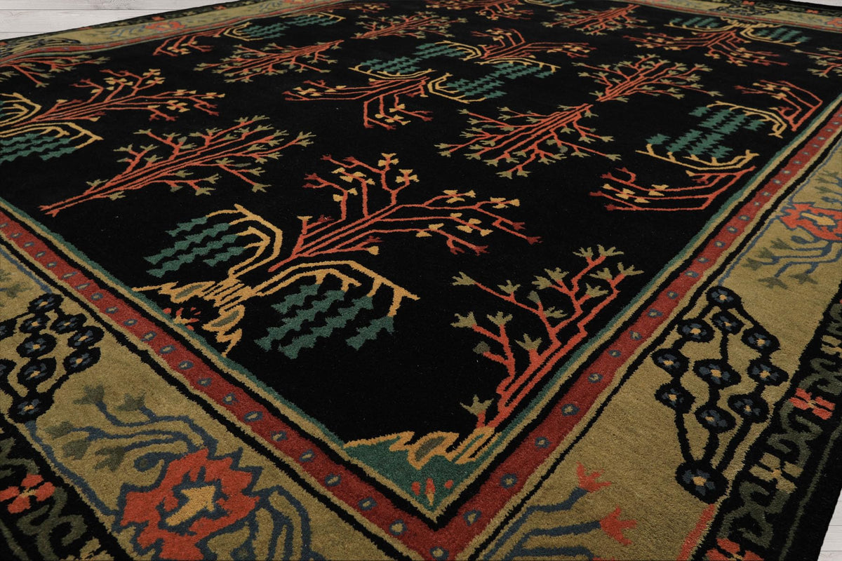 9x12 Black Hand Tufted Wool Oriental Rug Featuring a Traditional Arts & Crafts Pattern