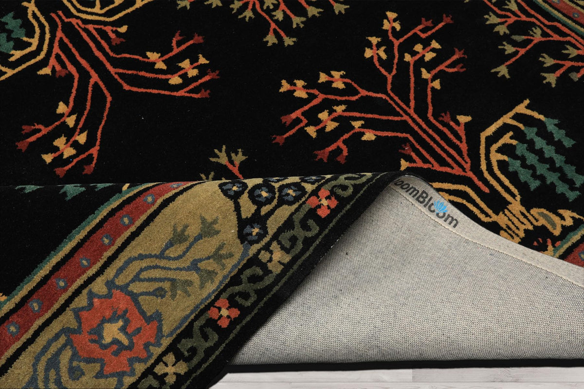 9x12 Black Hand Tufted Wool Oriental Rug Featuring a Traditional Arts & Crafts Pattern