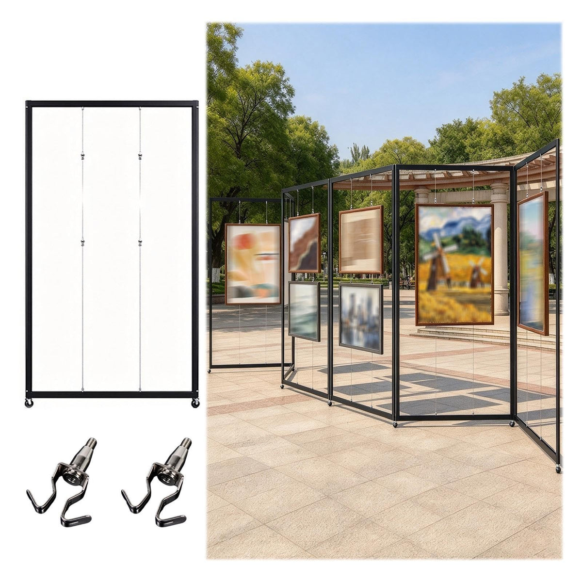 4 6 8 10 Pack Double-Sided Painting Display Panel Stand with Hooks