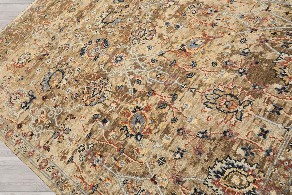 6'x9'3'' Hand Knotted Beige Oushak Arts & Crafts Wool Erased Pattern Oriental Area Rug