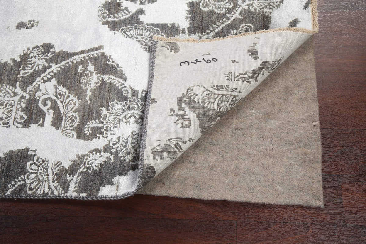 Rug Source Modern Collection 6x10 Art & Craft Area Rug, Hand Knotted Greys & Charcoal All-Over Rug, Oriental Wool & Silk Carpet for Bedroom, Living Room, Dining Room