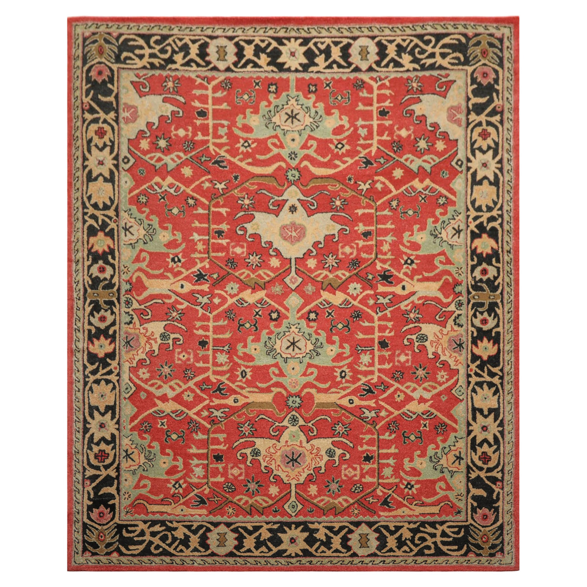 8x10 Hand Tufted Coral Charcoal Traditional Wool Arts & Crafts Area Rug for Living Room, Kitchen, Bedroom, Home Office, Dining Room
