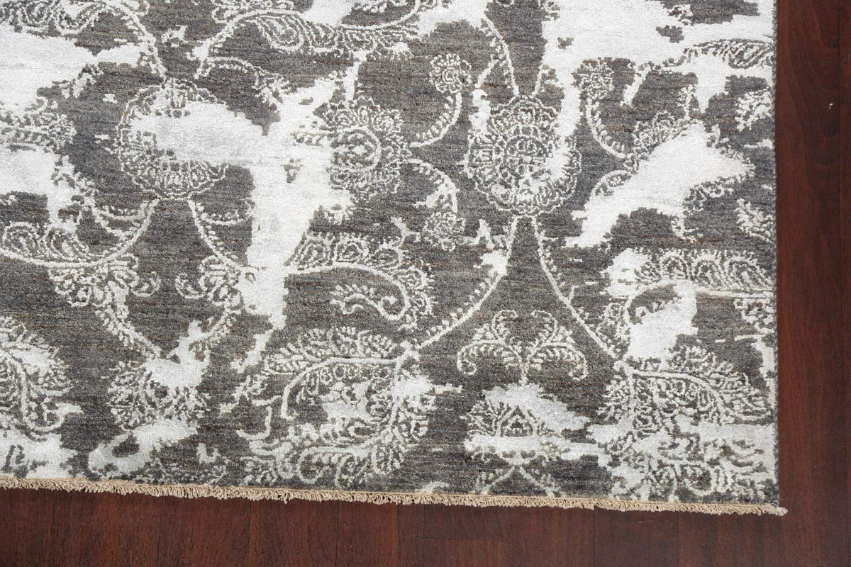 Rug Source Modern Collection 6x10 Art & Craft Area Rug, Hand Knotted Greys & Charcoal All-Over Rug, Oriental Wool & Silk Carpet for Bedroom, Living Room, Dining Room