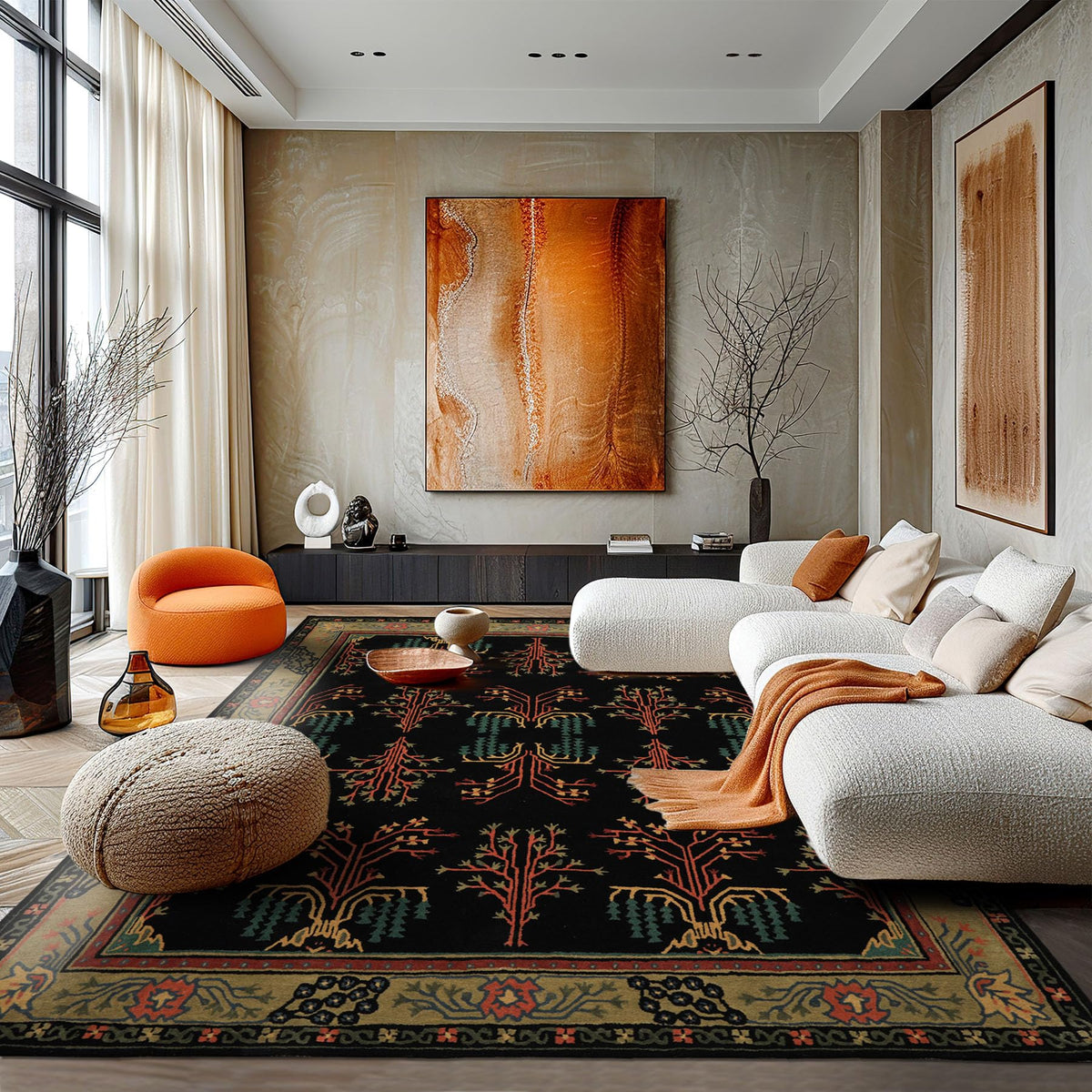 9x12 Black Hand Tufted Wool Oriental Rug Featuring a Traditional Arts & Crafts Pattern