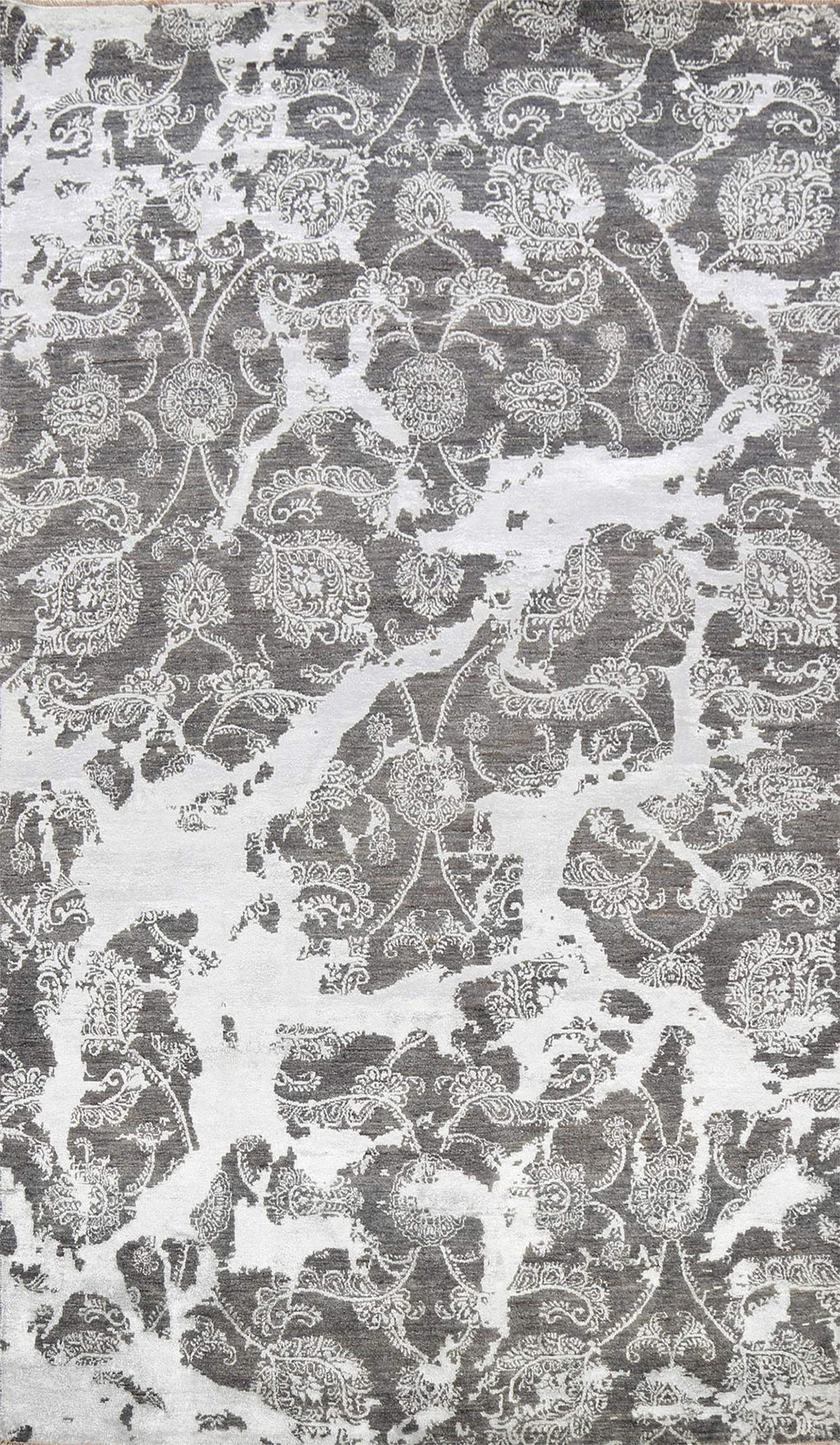 Rug Source Modern Collection 6x10 Art & Craft Area Rug, Hand Knotted Greys & Charcoal All-Over Rug, Oriental Wool & Silk Carpet for Bedroom, Living Room, Dining Room