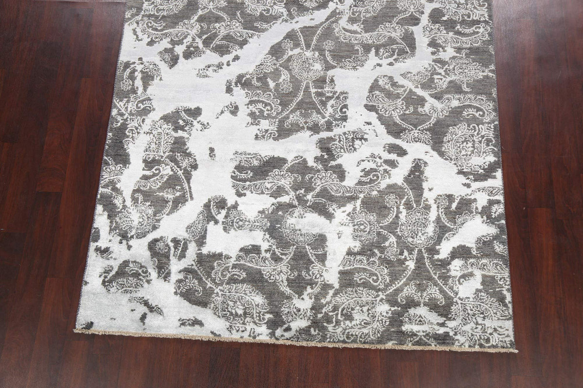 Rug Source Modern Collection 6x10 Art & Craft Area Rug, Hand Knotted Greys & Charcoal All-Over Rug, Oriental Wool & Silk Carpet for Bedroom, Living Room, Dining Room