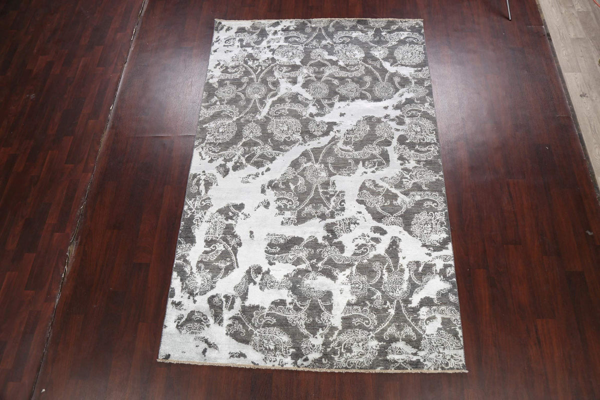Rug Source Modern Collection 6x10 Art & Craft Area Rug, Hand Knotted Greys & Charcoal All-Over Rug, Oriental Wool & Silk Carpet for Bedroom, Living Room, Dining Room